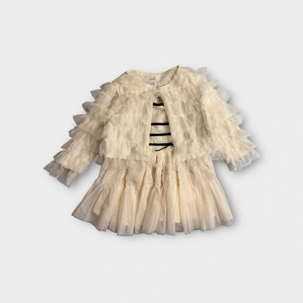 Peek Cream Striped Smocked Tulle Dress & Light Matching Jacket